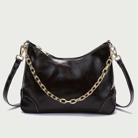 Metal chain handle detail crease-effect PU leather crossbody bag