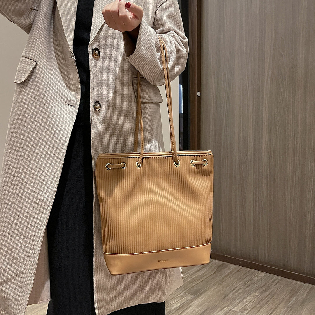 Eyelet strap detail tactile pleated PU leather shoulder bag
