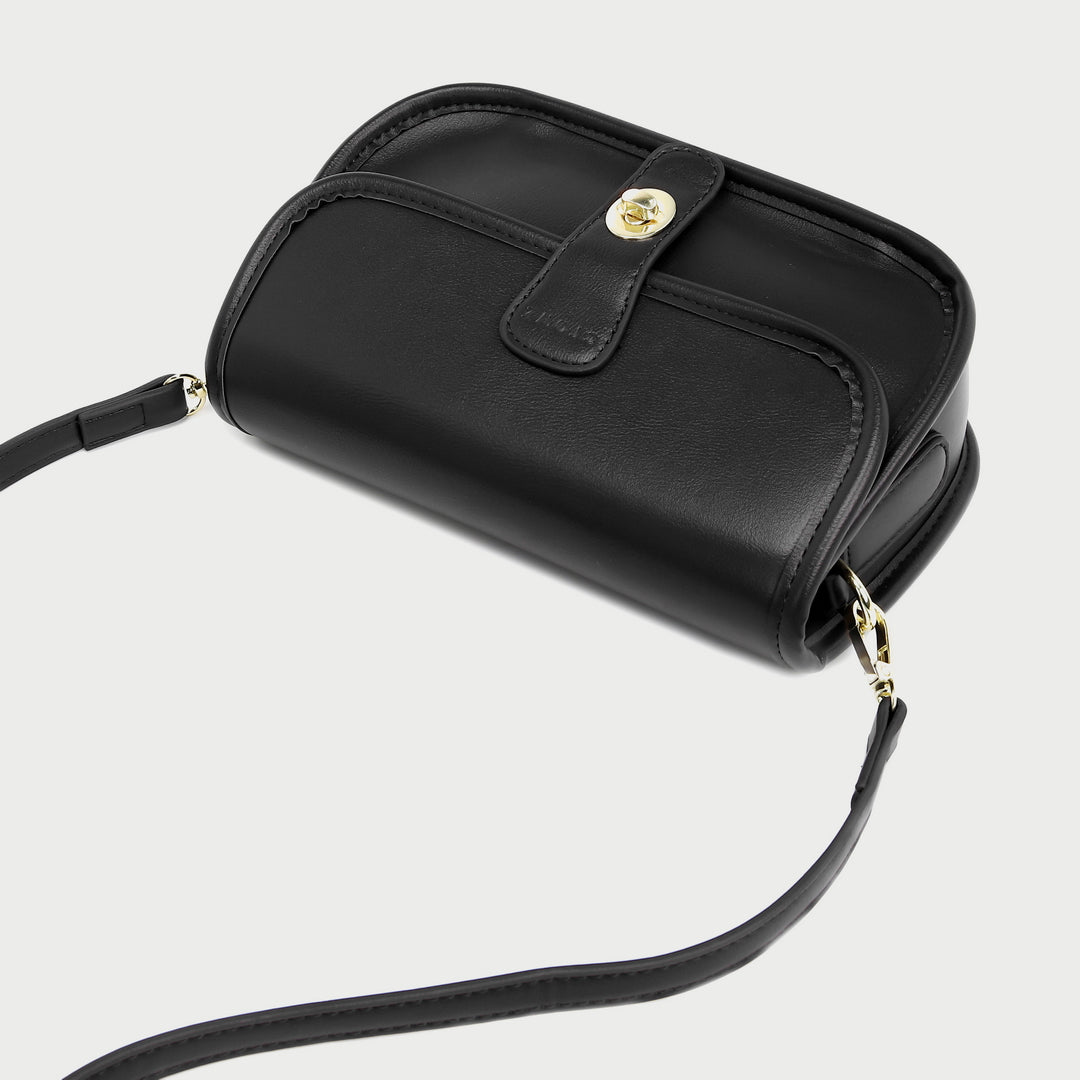 Metal turn-lock strap saddle style PU leather crossbody bag