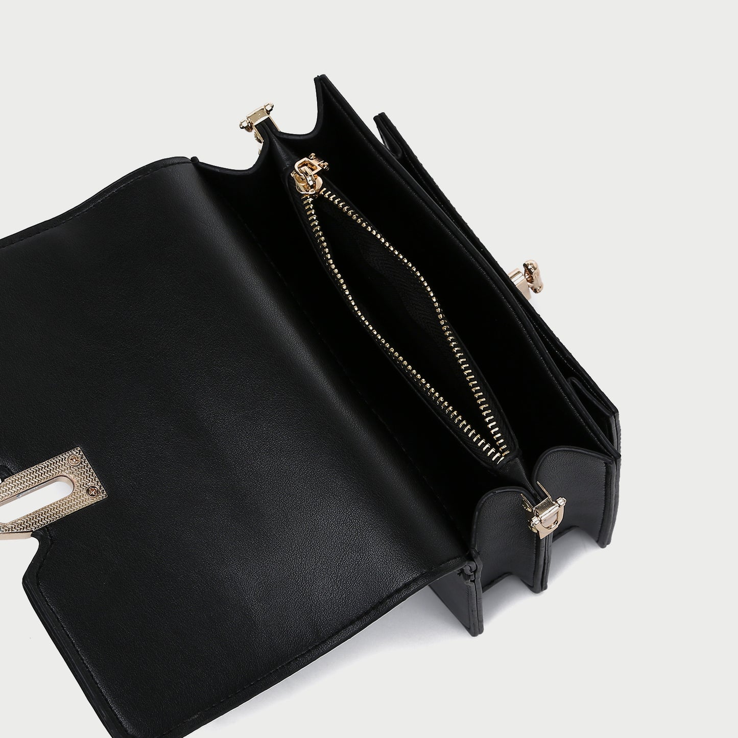 Turn-lock flap embossed pocket PU leather crossbody bag