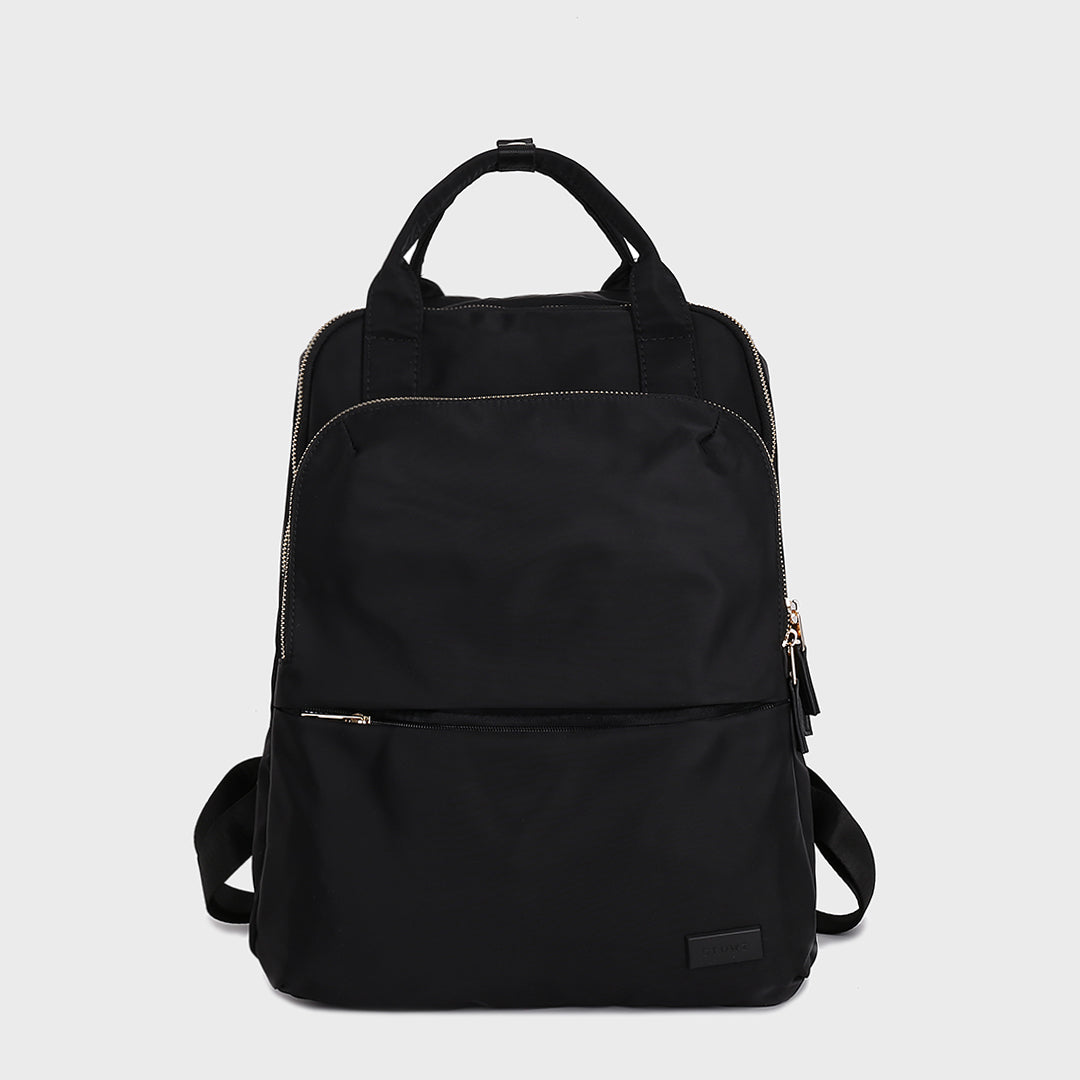 Top handle zip compartment minimalistic unisex nylon backpack