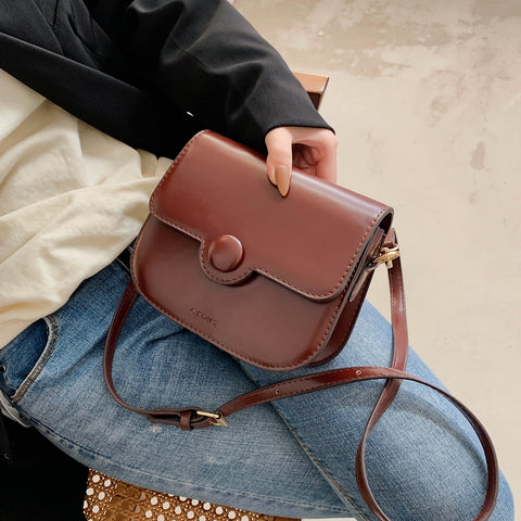 Button detail streamlined flapover PU leather crossbody bag