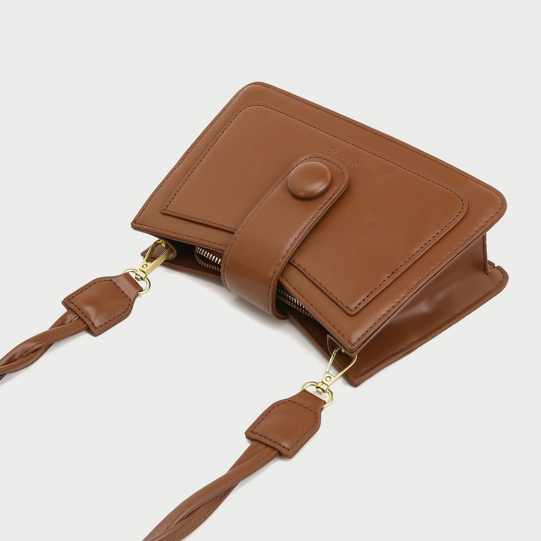 Twist handle button strap PU leather crossbody bag