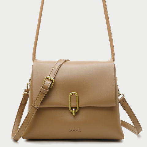 Oval hoop metallic closure dual compartment PU leather bag