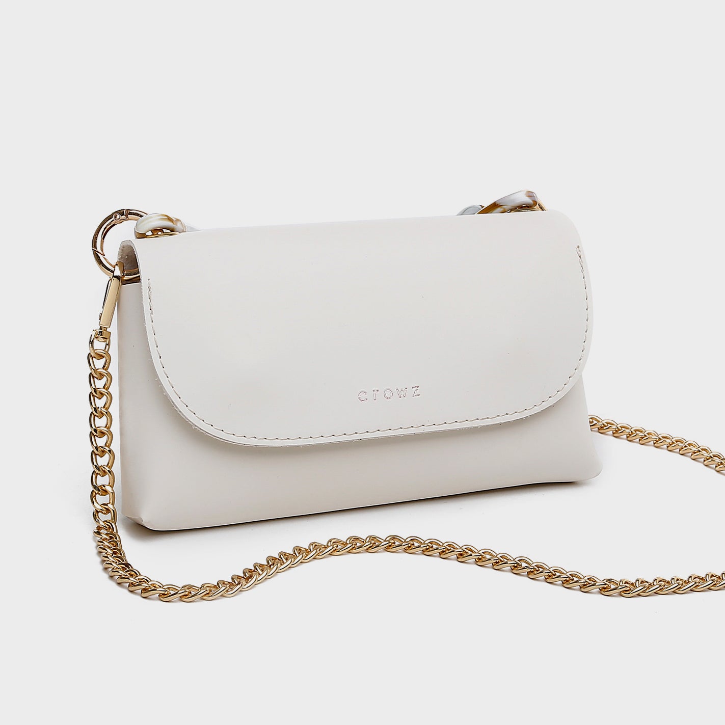 Chain handle flapover slim PU leather crossbody bag