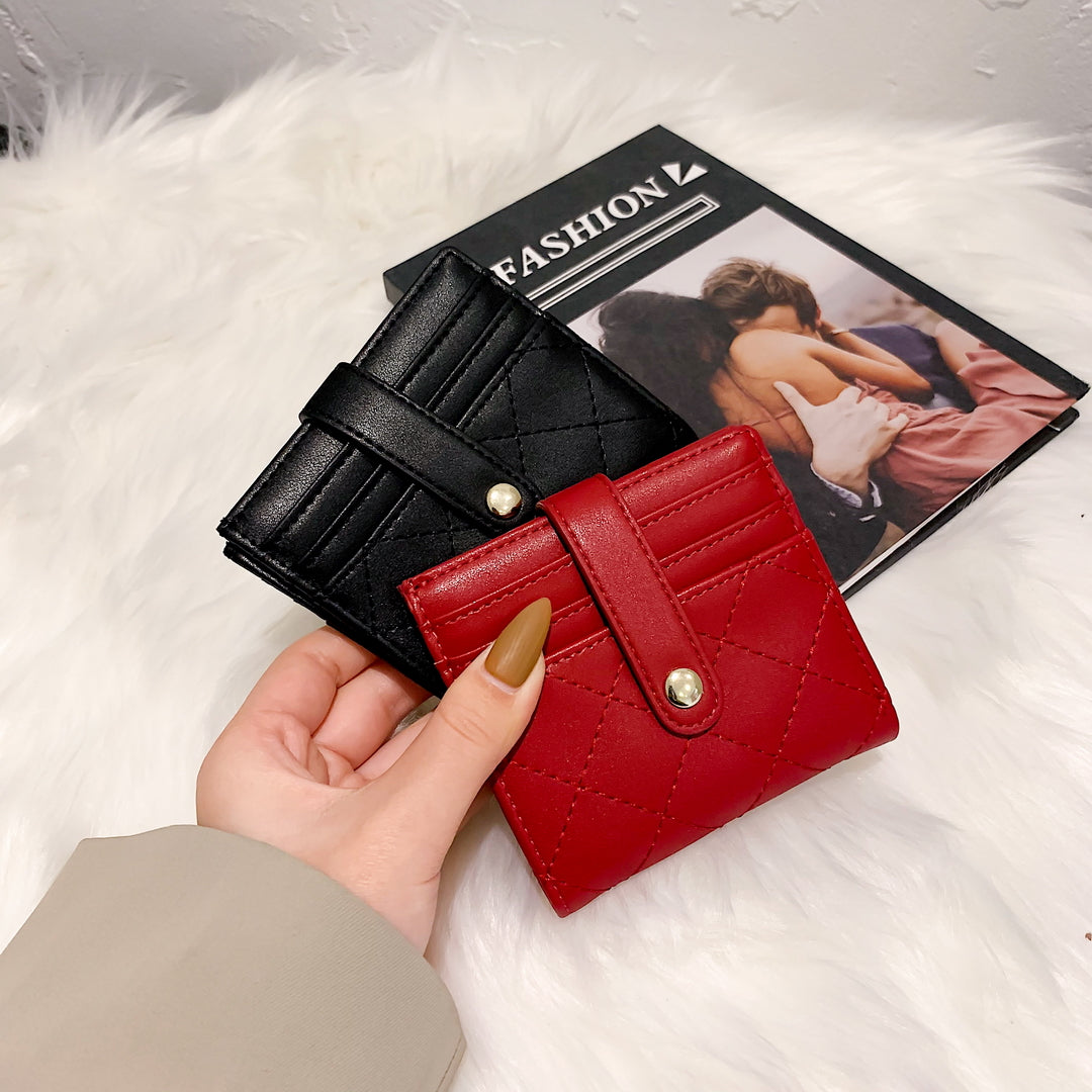 Snap strap quilted PU leather card holder