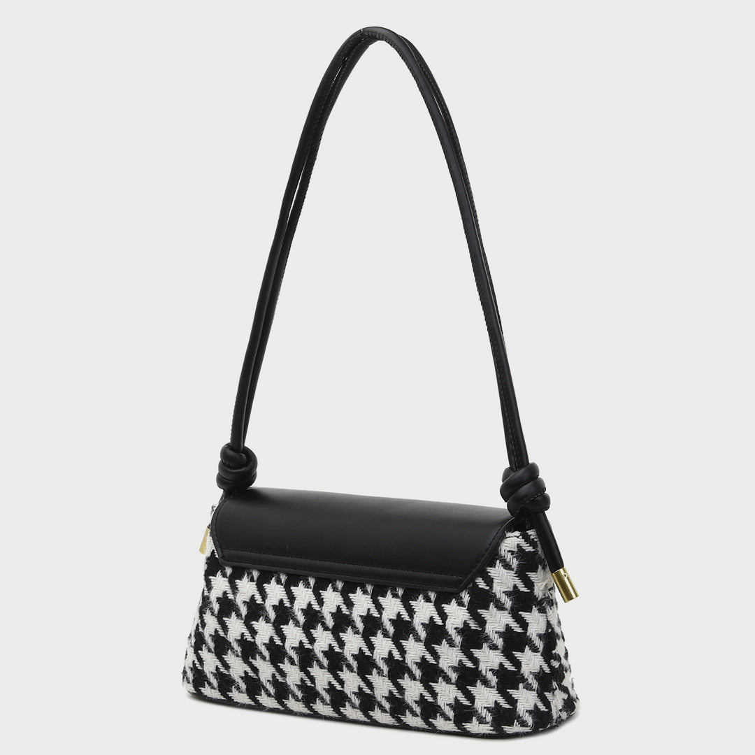 Metal clasp flap knotted strap PU leather shoulder bag