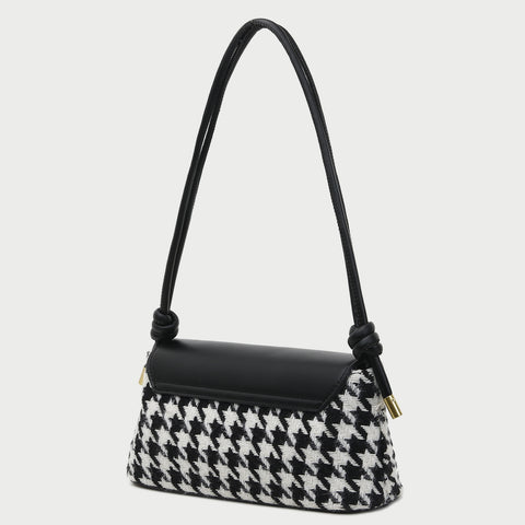 Metal clasp flap knotted strap PU leather shoulder bag