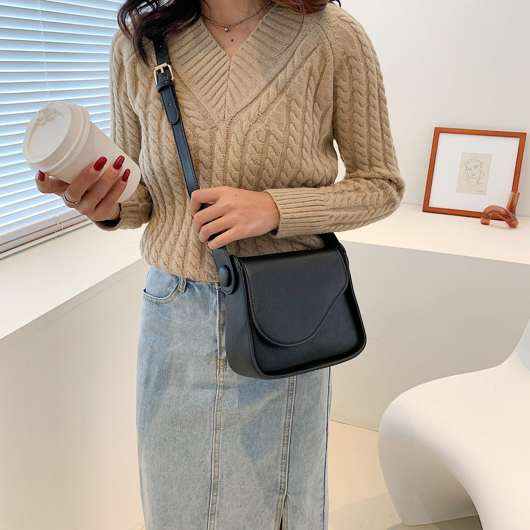 Asymmetric curve flap PU leather crossbody bag