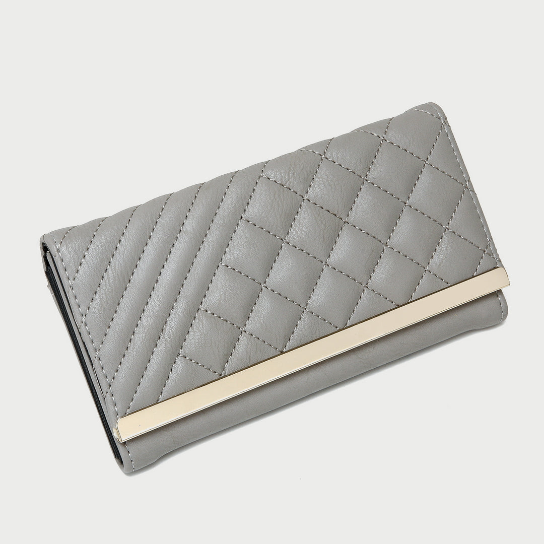 Metal bar contrast quilted PU leather long purse