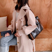 Dual front pocket creased PU leather tote