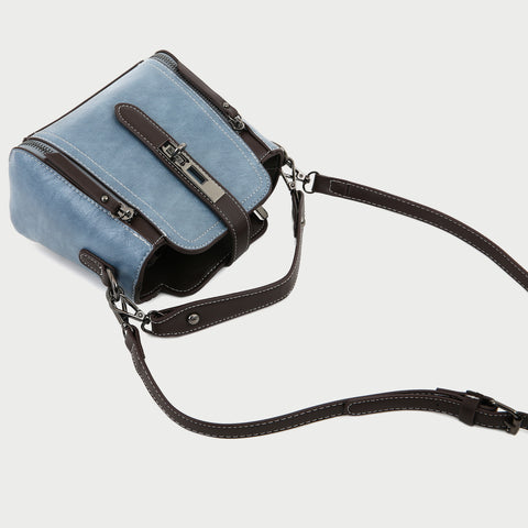 Metal turn-lock strap zip side PU leather crossbody bag