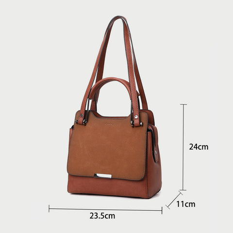 Front flap metal handle multi-strap zipped PU leather crossbody bag