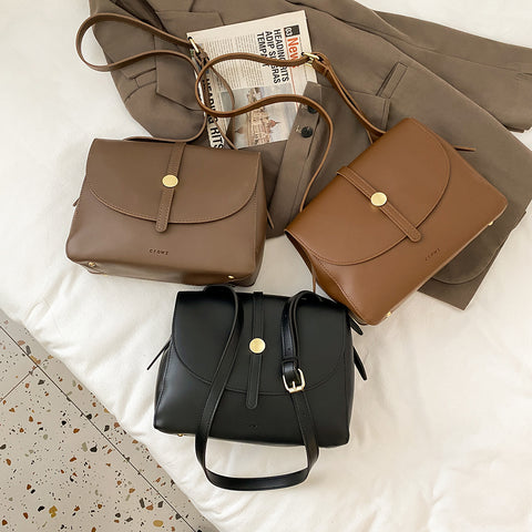 Metal stud strap flap PU leather crossbody bag