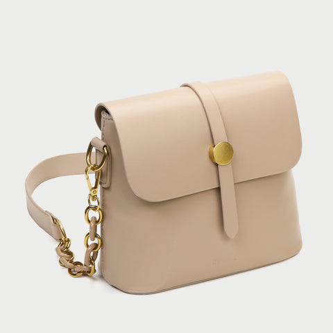 Retro studded flap chained strap PU leather crossbody bag