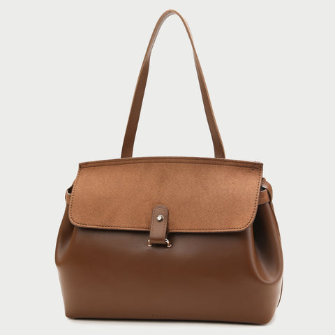 Suede-effect flap style PU leather tote bag
