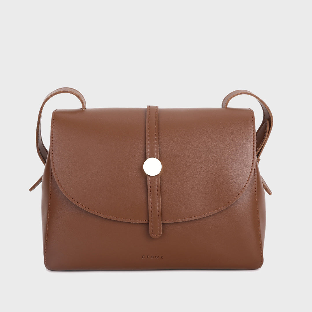 Metal stud strap flap PU leather crossbody bag