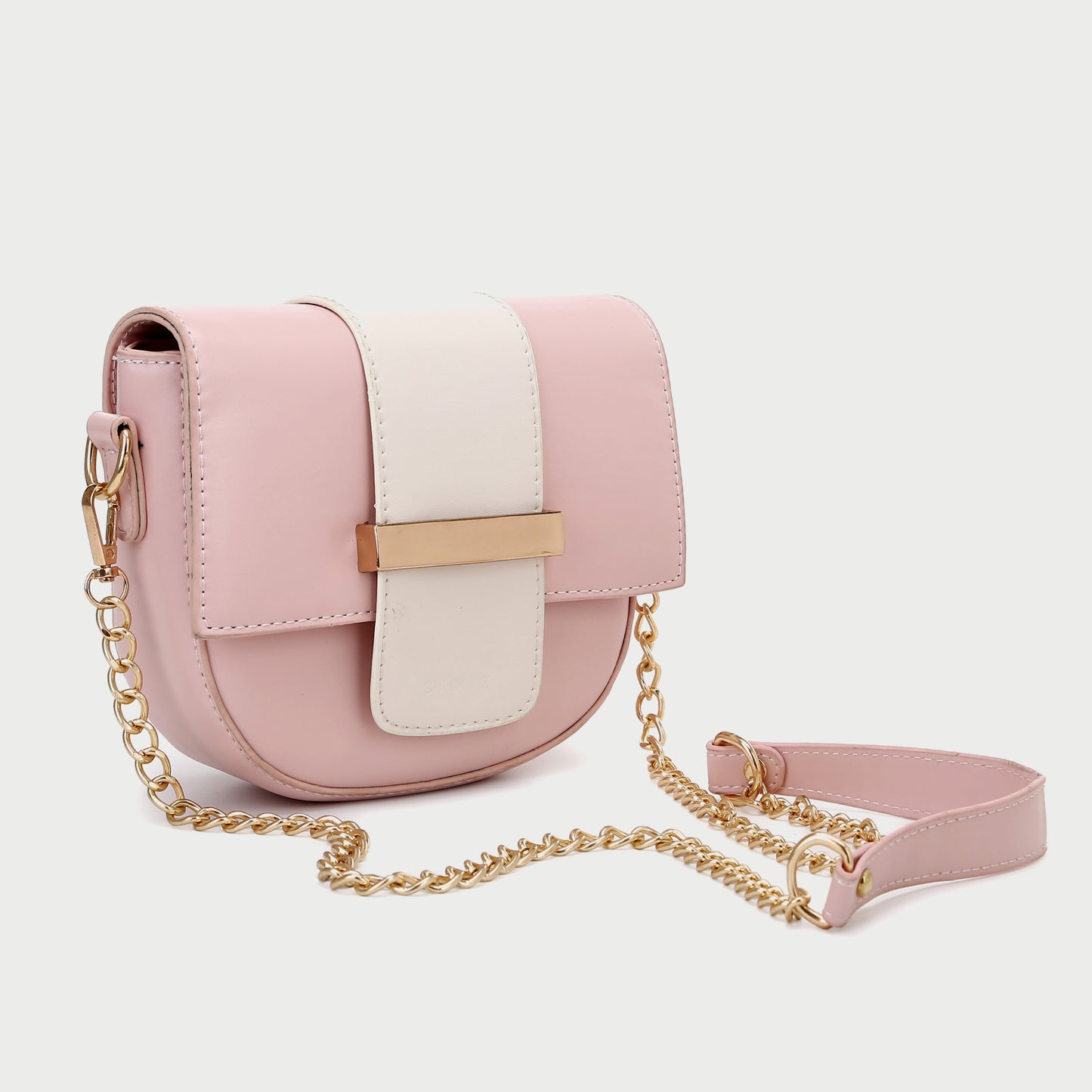 Metal bar colourblock flap PU leather crossbody bag