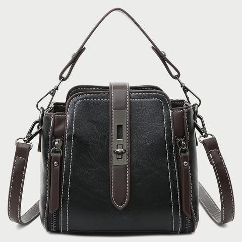 Metal turn-lock strap zip side PU leather crossbody bag