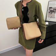 Double buckle detail shoulder strap PU leather bucket bag (2-in-1 set)