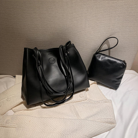 Roomy soft PU leather shoulder bag (2-in-1 style)