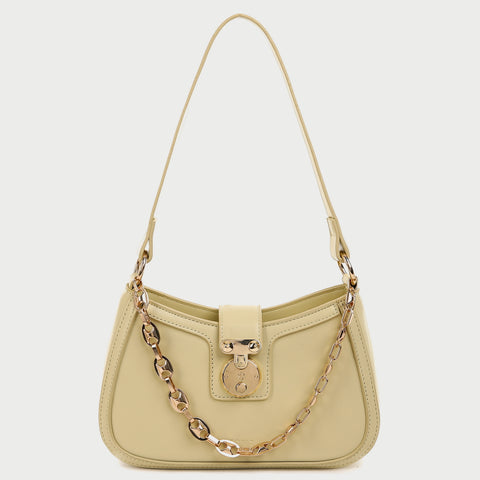 Metal chain strap PU leather baguette bag
