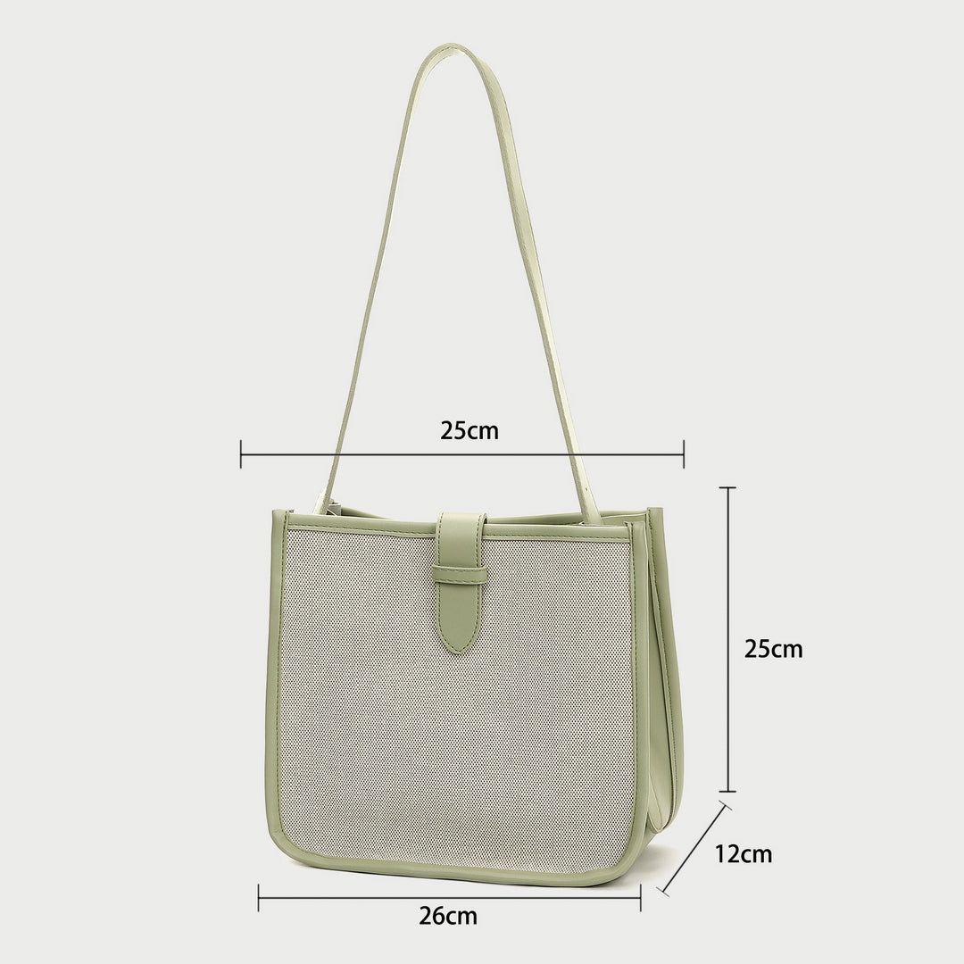Contrast PU leather gusset strap detail canvas crossbody bag
