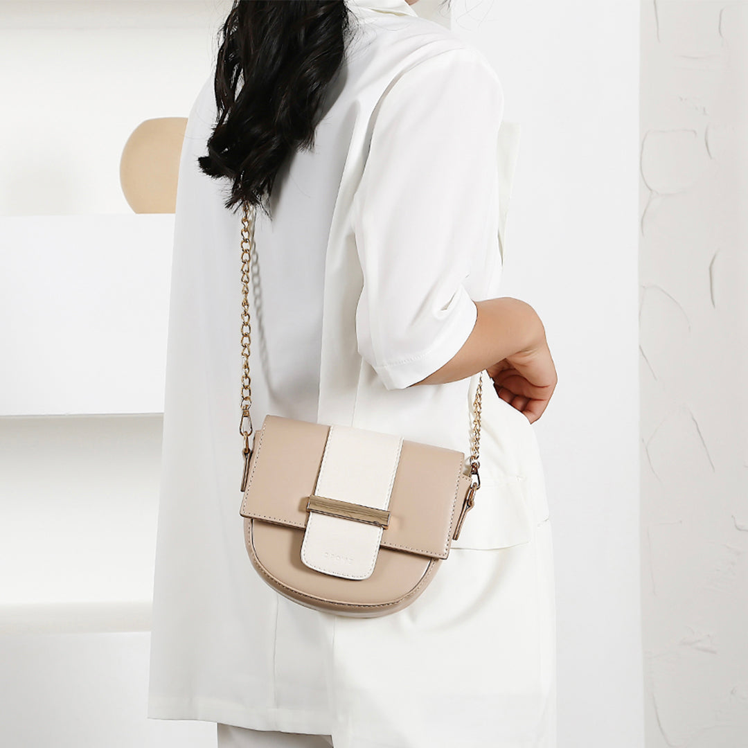 Metal bar colourblock flap PU leather crossbody bag