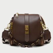Chain handle patterned strap two-compartment PU leather crossbody bag