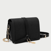 Knotted strap metal disc embellished PU leather crossbody bag