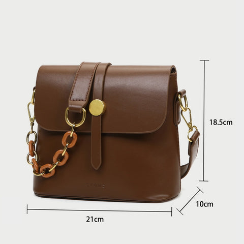 Retro studded flap chained strap PU leather crossbody bag