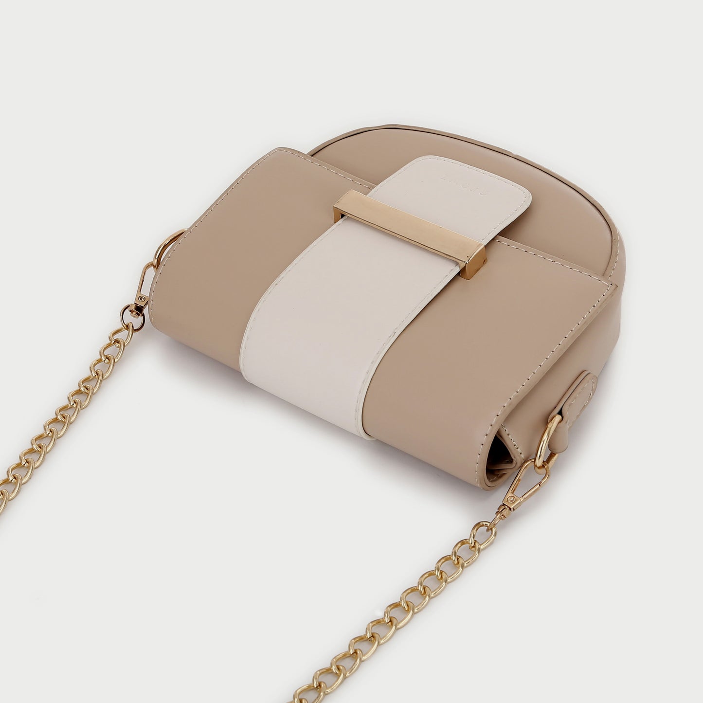 Metal bar colourblock flap PU leather crossbody bag