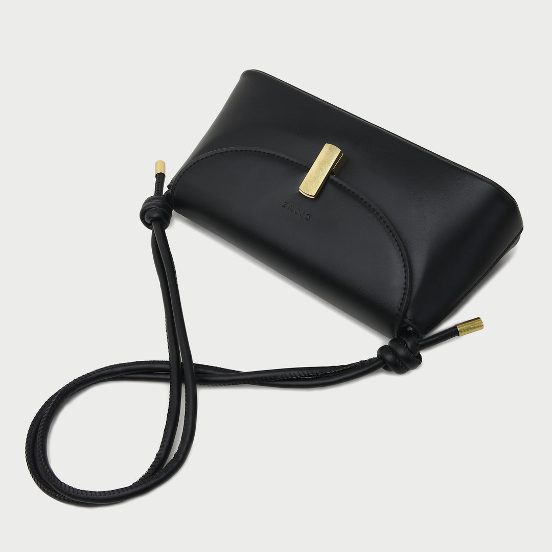 Metal clasp flap knotted strap PU leather shoulder bag