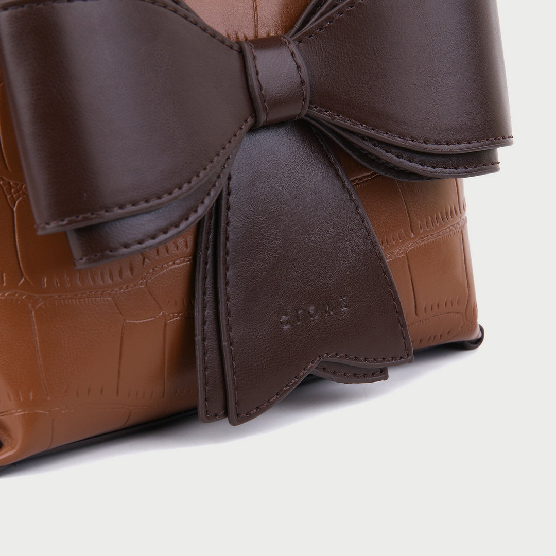 Bow embellished croc-effect PU leather crossbody bag