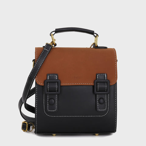 Classic retro multi-style colourblock PU leather backpack