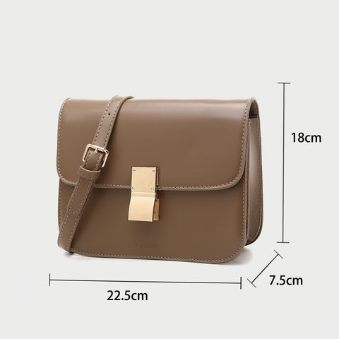 Brown Square Crossbody Bag With Chain Decoration And Flap Closure