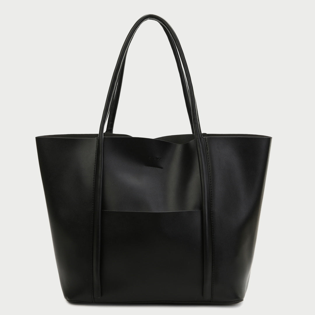 Minimalistic front pocket PU leather tote bag (2-in-1 set)