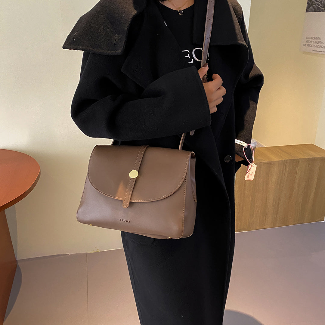 Metal stud strap flap PU leather crossbody bag
