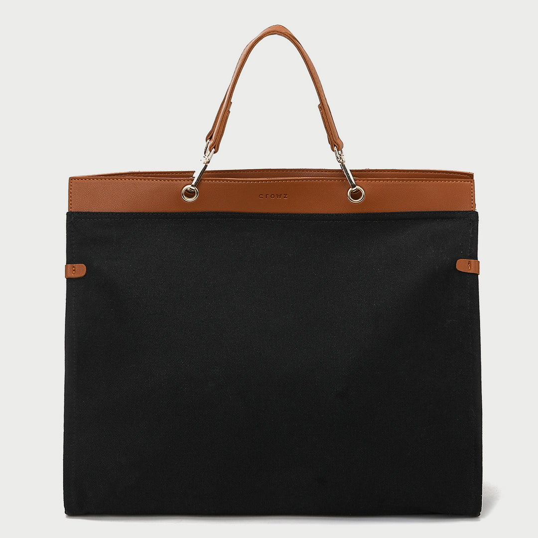 PU leather trim optional-handle roomy canvas tote bag