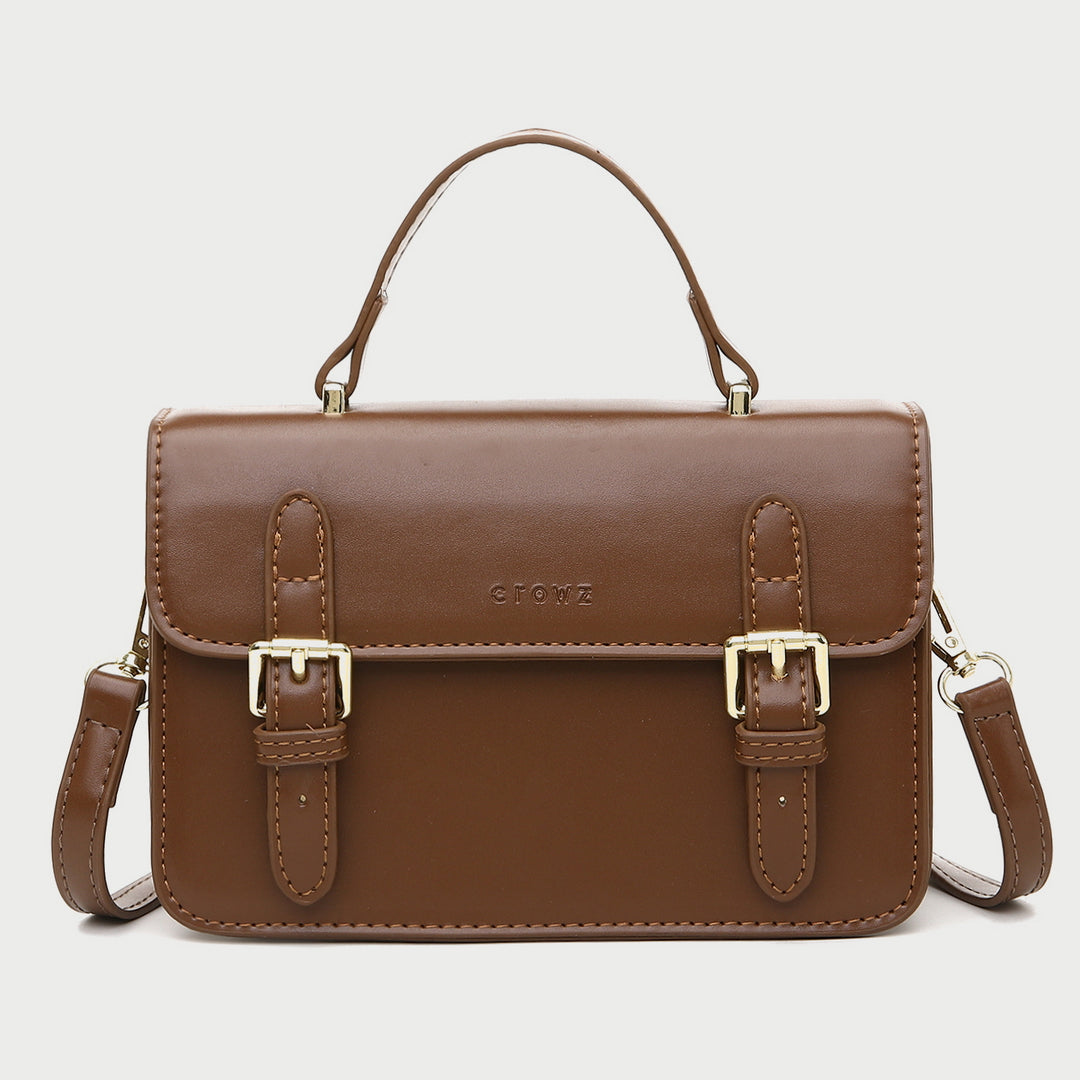 Classic buckle strap flapover PU leather crossbody bag