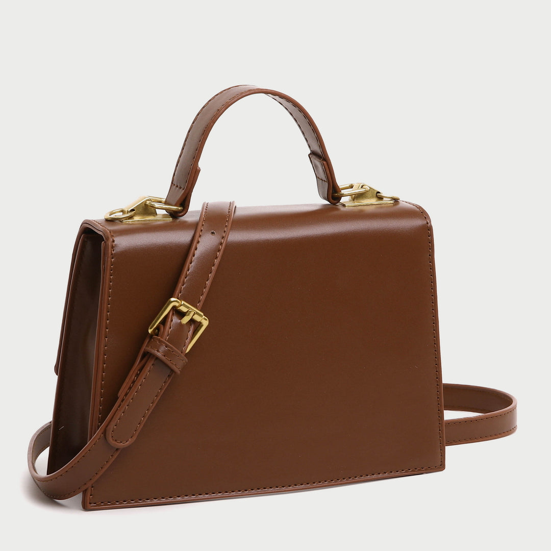 Square metal detail flapover PU leather crossbody bag