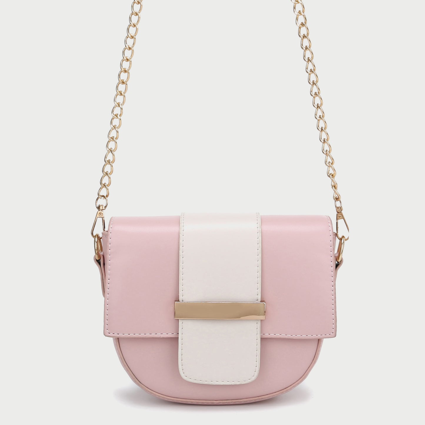 Metal bar colourblock flap PU leather crossbody bag
