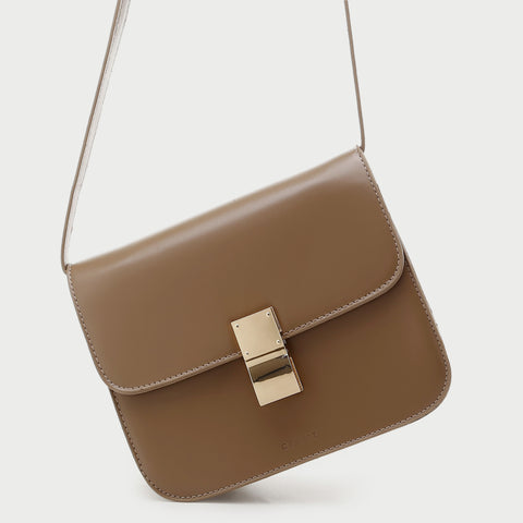Metal clasp flap front PU leather crossbody bag