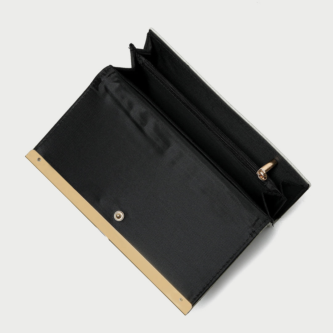 Metal bar contrast quilted PU leather long purse