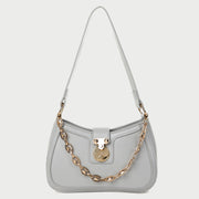 Metal chain strap PU leather baguette bag