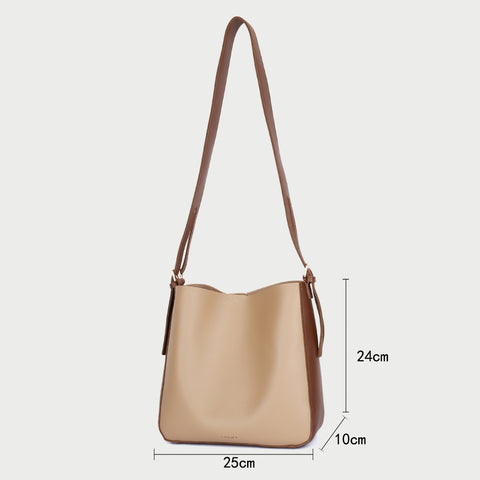 Double buckle detail shoulder strap PU leather bucket bag (2-in-1 set)
