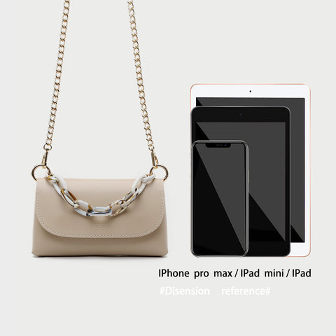 Chain handle flapover slim PU leather crossbody bag