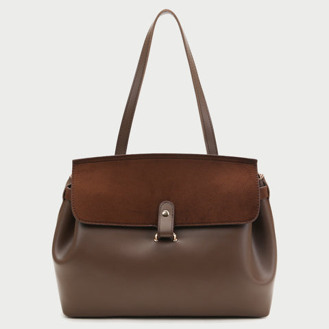 Suede-effect flap style PU leather tote bag