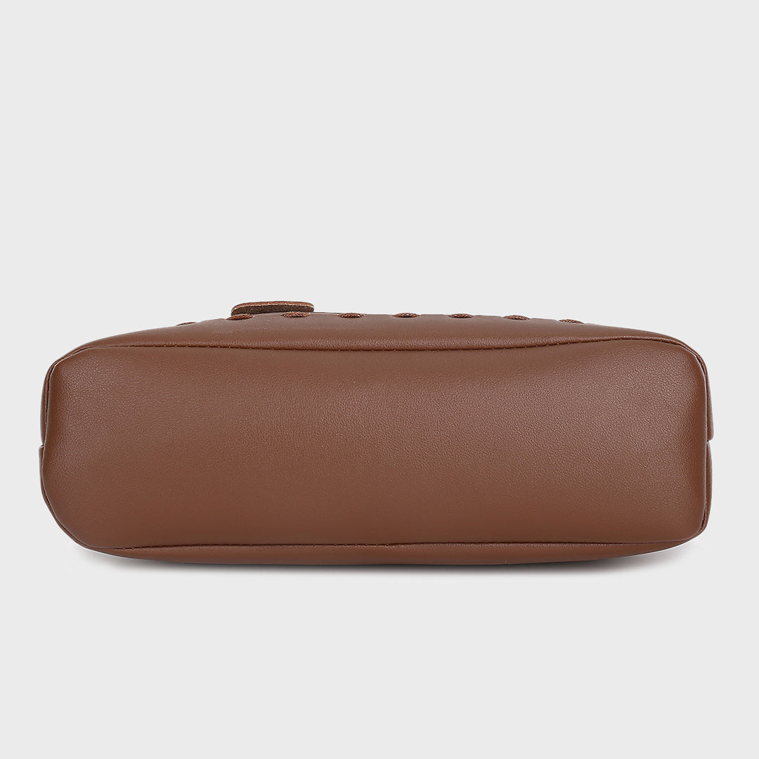 Topstitching stud detail PU leather shoulder bag