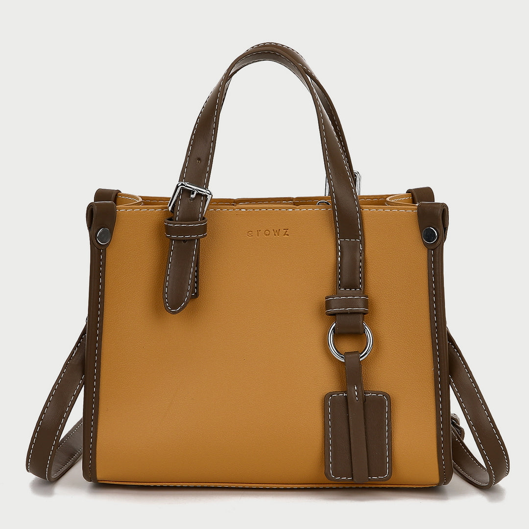 Colourblock handle studded 2-in-1 style PU leather tote bag